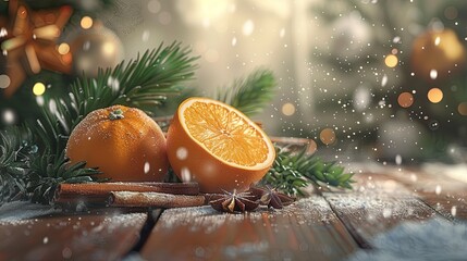 Canvas Print - oranges, cinnamon sticks, and pine leaves 