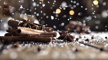 Canvas Print - cloves, cinnamon sticks, and star anise on a wooden table 