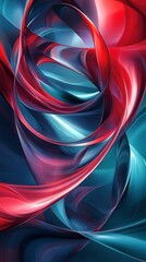 Fototapete - Striking combination of red and teal flowing curves with dynamic fluid lines and soft gradients that create a vibrant and energetic abstract digital art composition