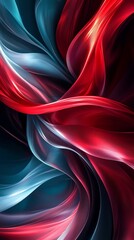 Poster - Striking combination of red and teal flowing curves with dynamic fluid lines and soft gradients that create a vibrant and energetic abstract digital art composition
