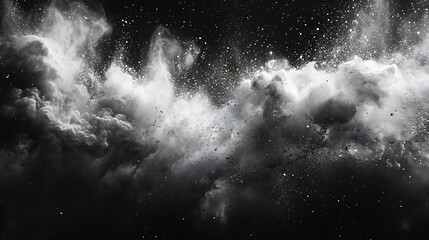Fototapete - Striking dynamic explosion of black and white powder creating an abstract design resembling a modern art piece with swirling textures and bold contrasts perfect for graphic design wallpaper
