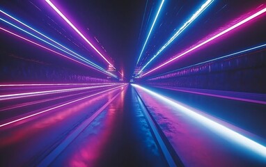 Aufkleber - Neon lights illuminate a dark tunnel, creating a vibrant, futuristic scene.
