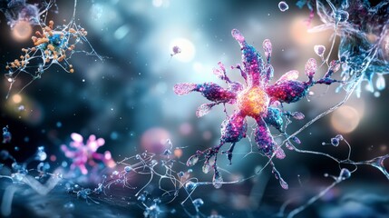 Poster - Conscious cell transformation evolving cells in a microscopic environment scientific illustration at a molecular level