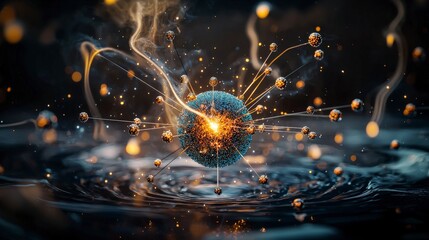 Fototapete - Conscious communication of particles in motion quantum universe digital artwork abstract close-up energy dynamics