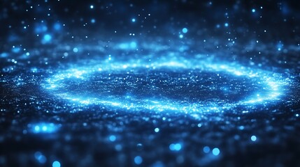 glowing blue particles form circular abstract design