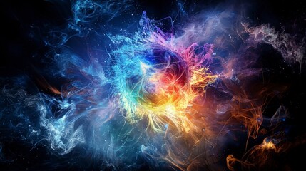 Poster - Dreamlike experience consciousness traveling through abstract colorful vortexes in cosmic digital art landscapes