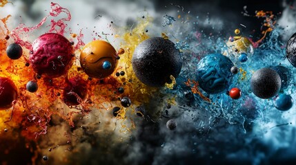 Aufkleber - Dynamic emotion exploration through colorful planetary layers abstract art digital realm vibrant atmosphere