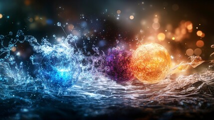 Fototapete - Cosmic emotions in water splashes abstract art dynamic environment vibrant colors visual concept for mindfulness