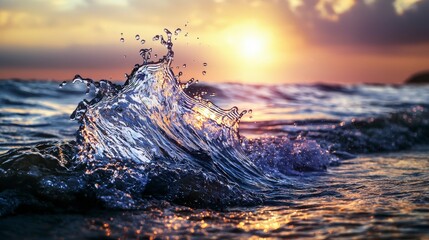 Fototapete - Dynamic energy waves creating shapes at sunset beach nature photography ocean environment close-up perspective
