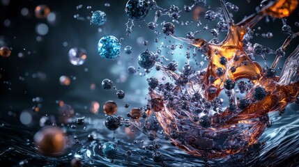 Leinwandbilder - Energy within atoms creating life stories abstract water splash digital art dark environment close-up viewpoint