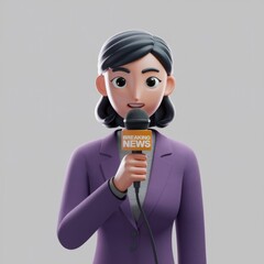 Poster - A 3D animated female news reporter holds a microphone, announcing breaking news.