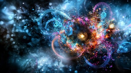Aufkleber - Cosmic evolution exploring language and life cycles in a vibrant universe digital art abstract deep space visual concept