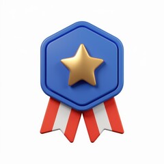 Aufkleber - A 3D rendered blue hexagonal badge with a gold star and red and white ribbon, signifying achievement or excellence.