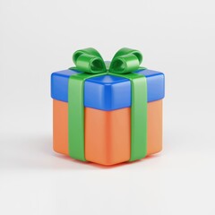 Fototapete - A colorful gift box with a green ribbon, a perfect present for any occasion.