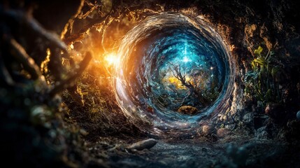 Aufkleber - Exploring the mystical portal of imagination enchanted forest fantasy art vibrant colors close-up dreamlike adventure