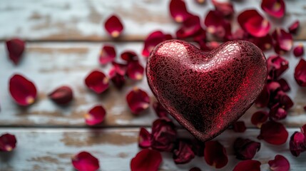 Wall Mural - Small heart surrounded by rose petals.