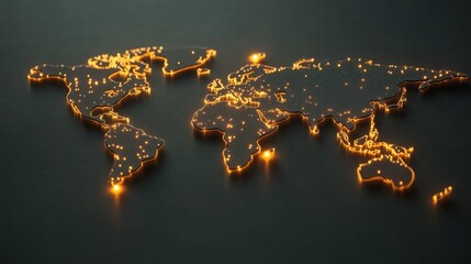 Poster - Illuminated World Map Global Network International Connectivity Glowing Cities