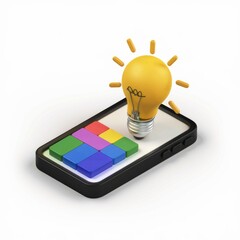 Poster - A bright idea for a mobile app, symbolized by a lightbulb and colorful blocks.