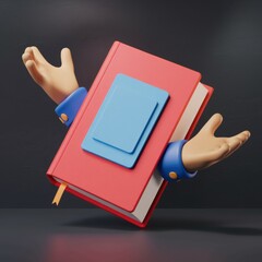 Fototapete - A 3D rendered book with hands outstretched, offering knowledge and information.