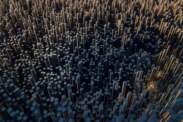 Aufkleber - A dense field of dark cylindrical forms, varying in height, creates a textured, abstract landscape.