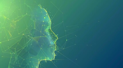 Wall Mural - abstract digital human profile: green networked lines and nodes