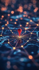 Poster - Global Network Connection Red Location Pin on Digital World Map