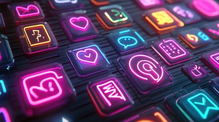 Wall Mural - Neon App Icons: A Vibrant Digital Interface