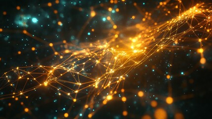 Poster - Abstract Network Connection Glowing Orange and Teal Nodes Digital Data Stream Technology Background
