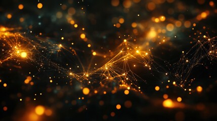 Poster - Abstract Golden Network Connection Digital Technology Background Glowing Lines and Points