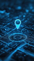 Poster - Glowing Digital Location Pin on Futuristic Circuit Board Map Technology Concept