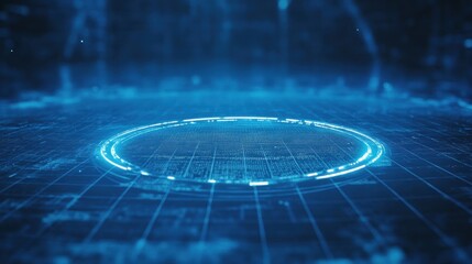 Poster - Futuristic Blue Digital Interface Glowing Circular HUD Element on Grid Background
