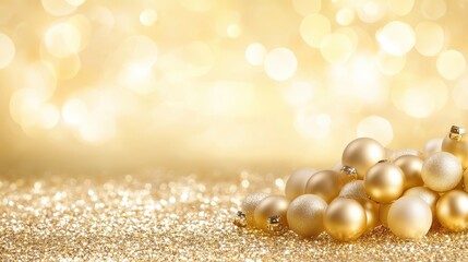 Wall Mural - glimmering gold christmas ornaments, festive holiday decoration for golden celebration