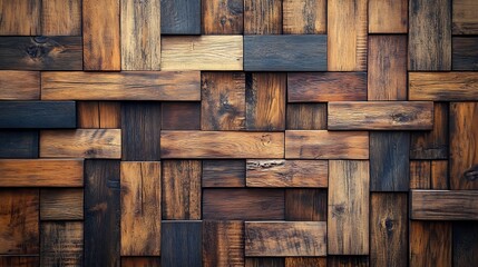 Poster - Stylish wooden panel wall with horizontal planks arranged in a modern pattern blending natural wood tones with architectural elegance perfect for interior and exterior aesthetics