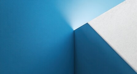 Poster - Abstract minimalistic composition of blue and white walls creating a sense of depth and tranquility in a contemporary interior space with soft lighting.
