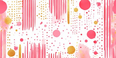 Poster - A pink and gold background with red and gold circles and lines