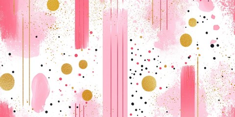 Poster - A pink and gold background with red and gold circles and lines