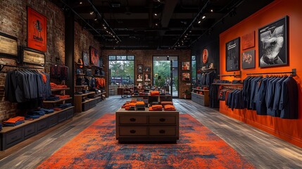 Fototapete - Vibrant fashion store showcasing wide variety of formal attire tailored suits elegant dresses perfectly arranged on display complemented by trendy merchandise and stylish decor throughout the space