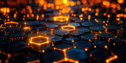 Poster - futuristic edge ai technology concept with glowing hexagonal nodes and digital circuitry