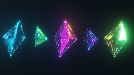 Poster - Glowing Crystal Gems, Neon Prisms, Dark Background