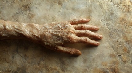 Poster - Visual journey through dermatitis showcasing inflamed and irritated skin on the forearms with textures that highlight the discomfort framed by a soft calm backdrop