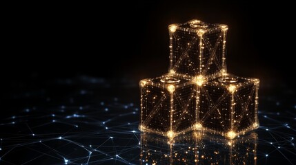 Poster - Glowing Digital Cubes Network Data Storage Concept