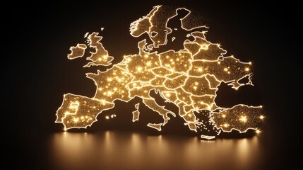 Aufkleber - glowing european map illuminated cities and borders