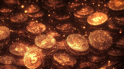 Poster - Glowing Golden Coins Digital Currency Abundance