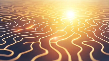 Poster - Golden Abstract Network, Circuit Lines, Digital Maze