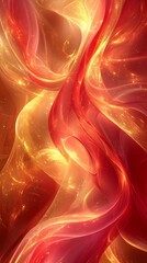Poster - abstract flowing red gold curves with soft fluid lines and gradient colors creating a vibrant digita