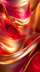 Poster - abstract flowing red gold curves with soft fluid lines and gradient colors creating a vibrant digita