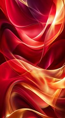 Fototapete - Abstract flowing red gold curves with soft fluid lines and gradient colors creating a vibrant digital art scene full of movement energy and bold visual contrast
