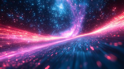 Fototapete - Abstract background featuring neon speed rays in vibrant shades of pink and luminous purple creating a dynamic burst of light energy that simulates movement through the depths of space