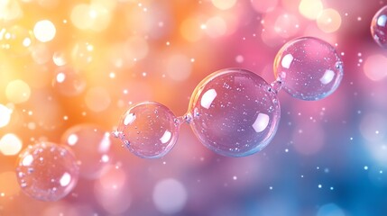 Poster - Artistic arrangement of shimmering soap bubbles in a delightful mix of pink yellow and blue against a gentle foam background creating a cheerful and lively ambiance perfect for a festive theme