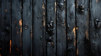 Poster - Artistic depiction of burnt wood texture with deep black charcoal hues showcasing a wooden wall that has been damaged by fire perfect for use in dramatic design elements and creative concepts
